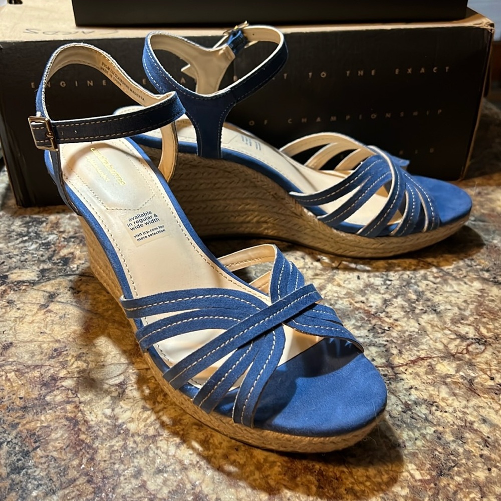 Pretty blue wedge sandals